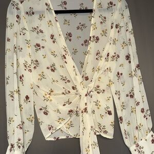 Floral Wrap Blouse - Cream and Red